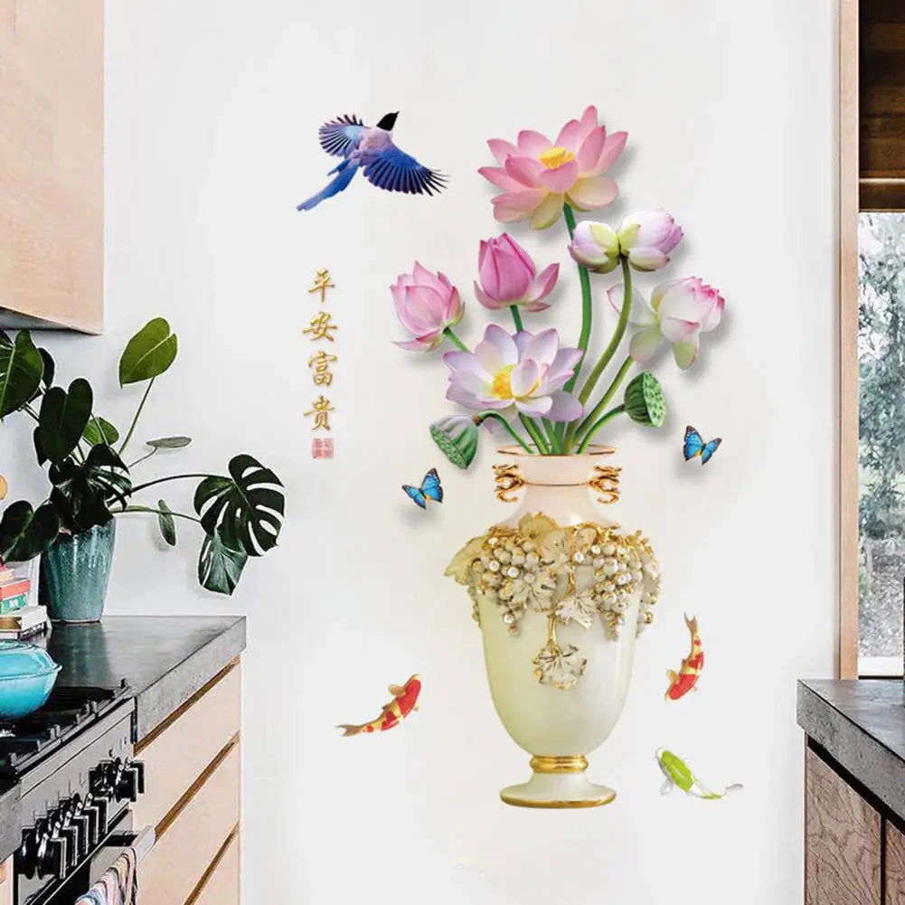 3D Large Vase Wall Sticker Lotus Flower Decal Self-Adhesive - China To BD Web