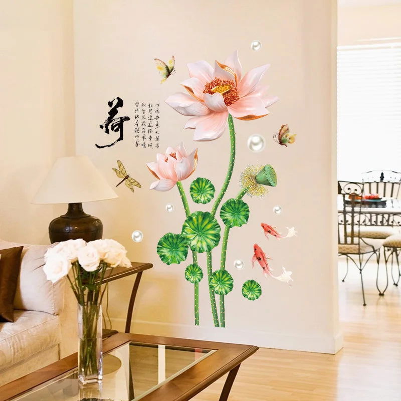 Lotus Flower Wall Stickers Dragonfly Butterfly Home Decor - China To BD Web