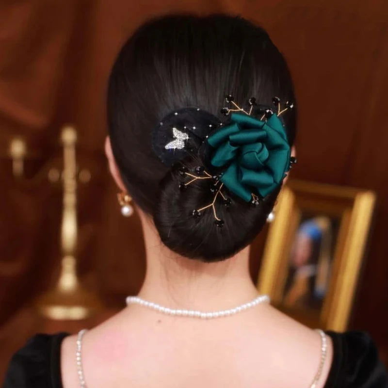 ( গ্রীন কালার ) Green Rose Invisible Hair Coiler Lazy People Hairpin Fabric Hair Accessories Hair Clips for Women - China To BD Web
