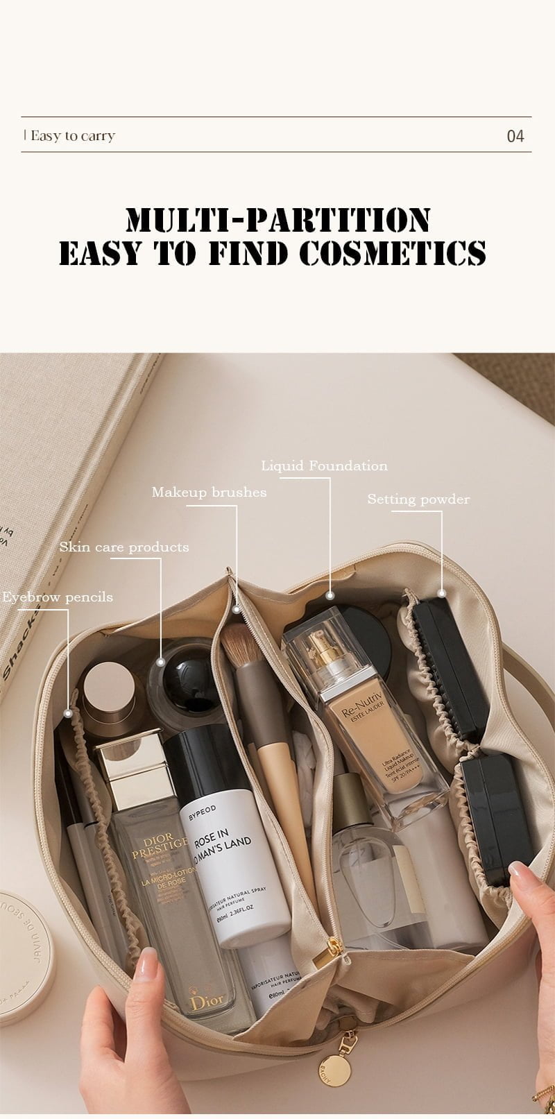 Large Pu Leather Travel Cosmetic Bag (Brown) - China To BD Web