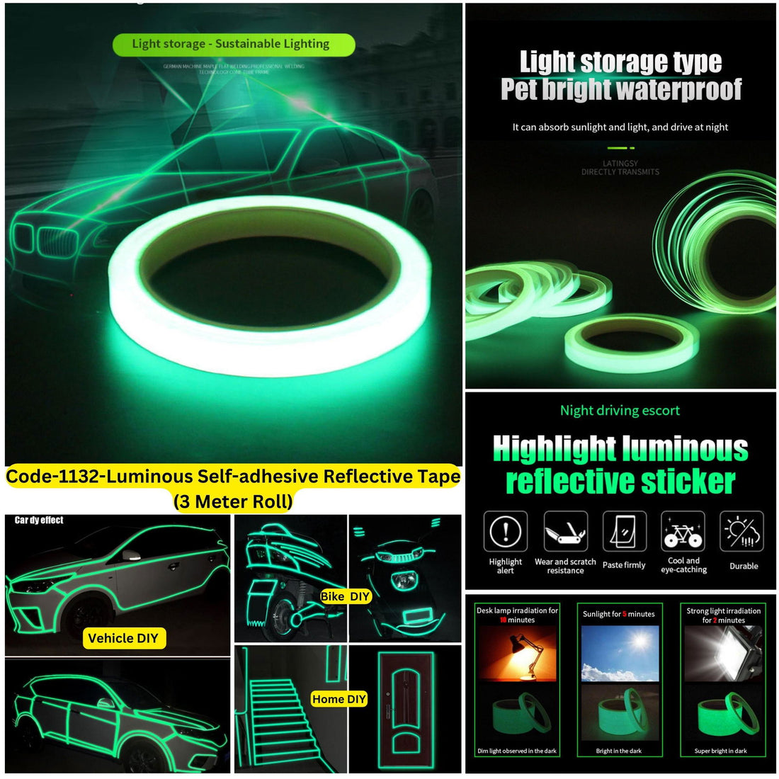 Luminous Tape Self-adhesive Night Vision Glow In Dark Safety Warning Reflective Sticker Home Decorations Tape Adhesive - China To BD Web