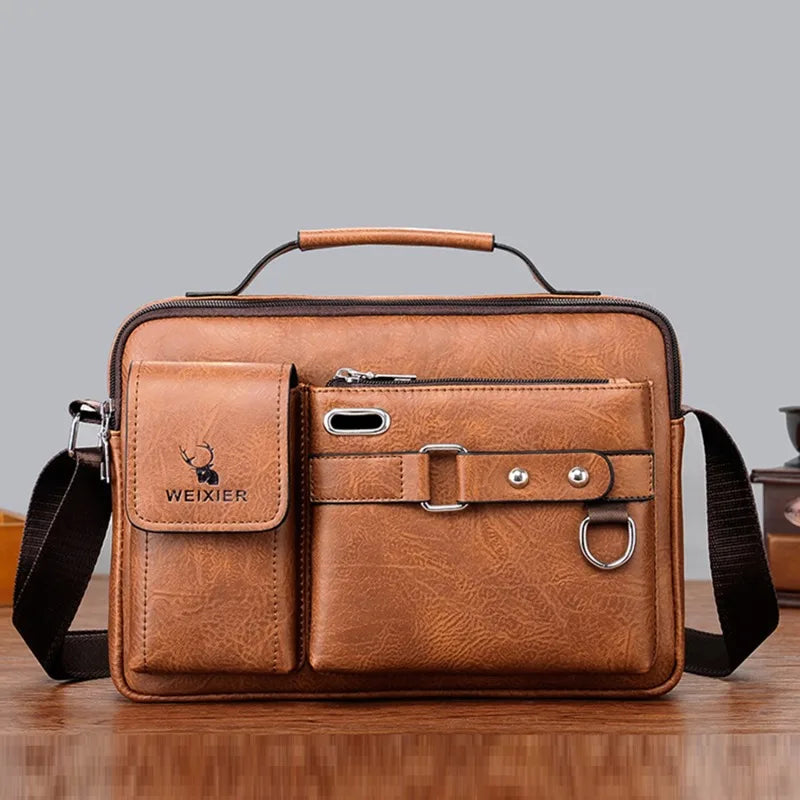 Men Shoulder Bag Pu Leather-Dark brown