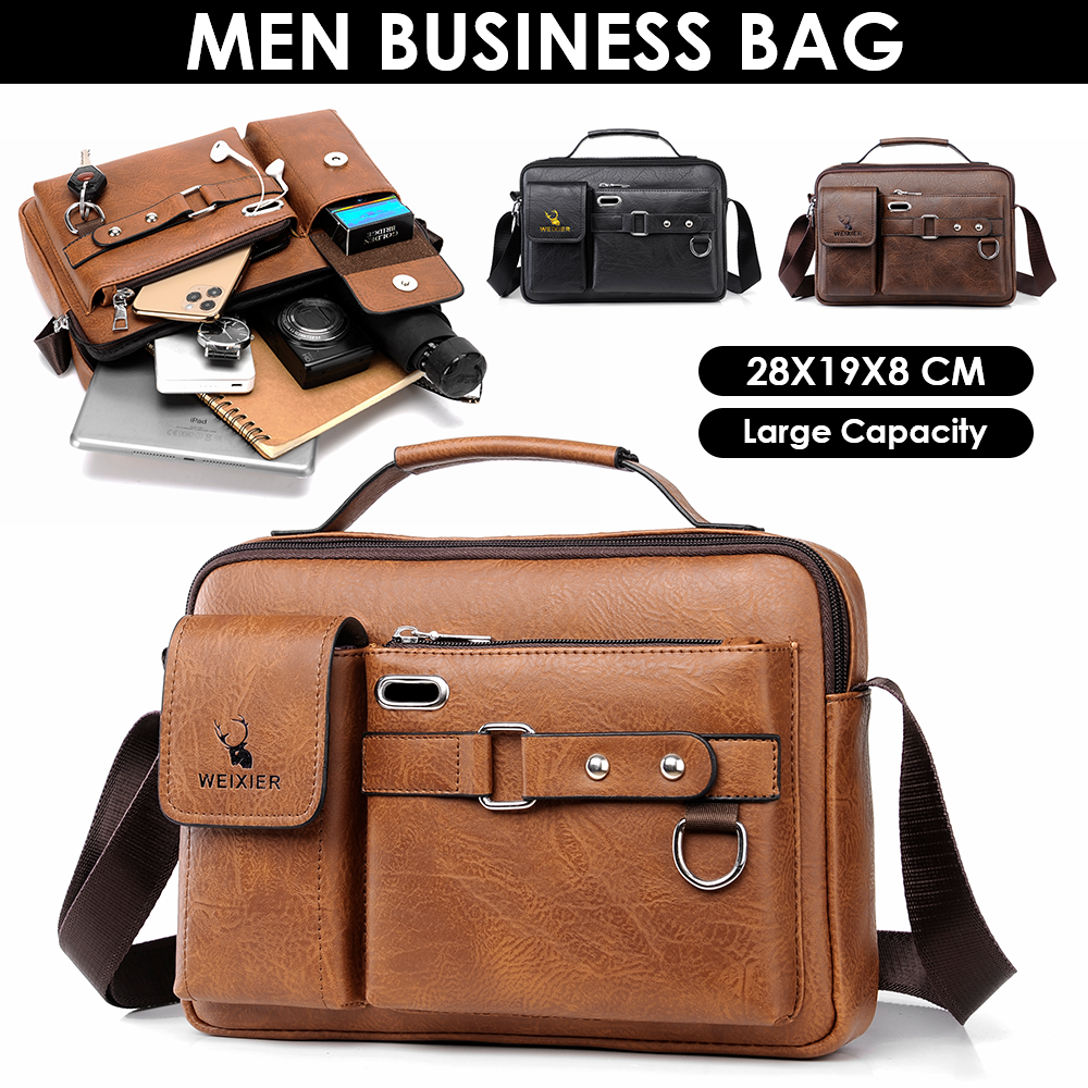 Men Shoulder Bag Pu Leather-Black