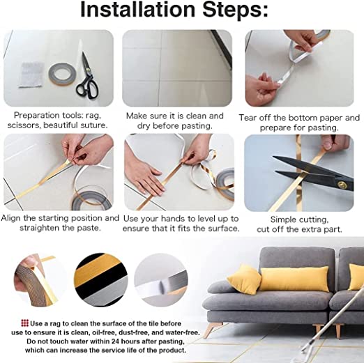 ১৬৬ ফুট ( গোল্ডেন কালার ) Self-adhesive Tile Gap Tape Wall Sealing Tape Gold Floor - China To BD Web