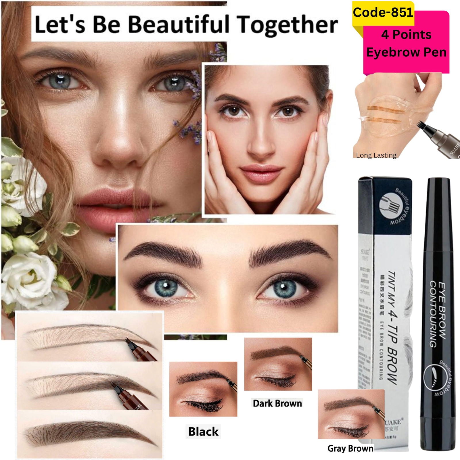 Waterproof 4 Points Eyebrow Pen-Black - China To BD Web
